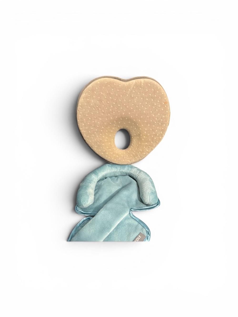 Heart-Shaped Beige Baby Head Support + Light‎ Blue Plush Insert